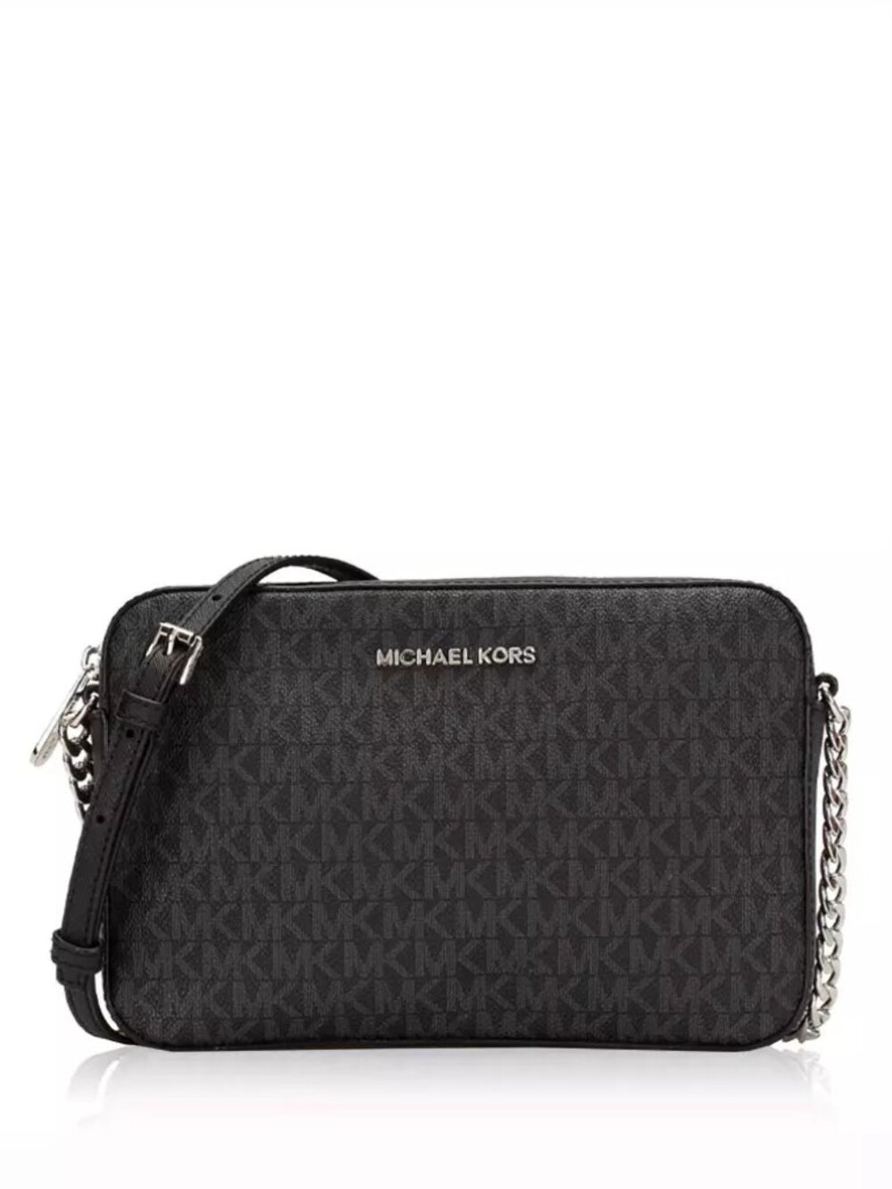 Michael Kors Jet Set Signature Logo Camera Crossbody Bag Black Silver Hardware